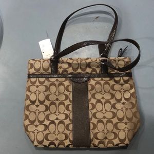 Coach Khaki Mahogany Signature Stripe Bag Purse